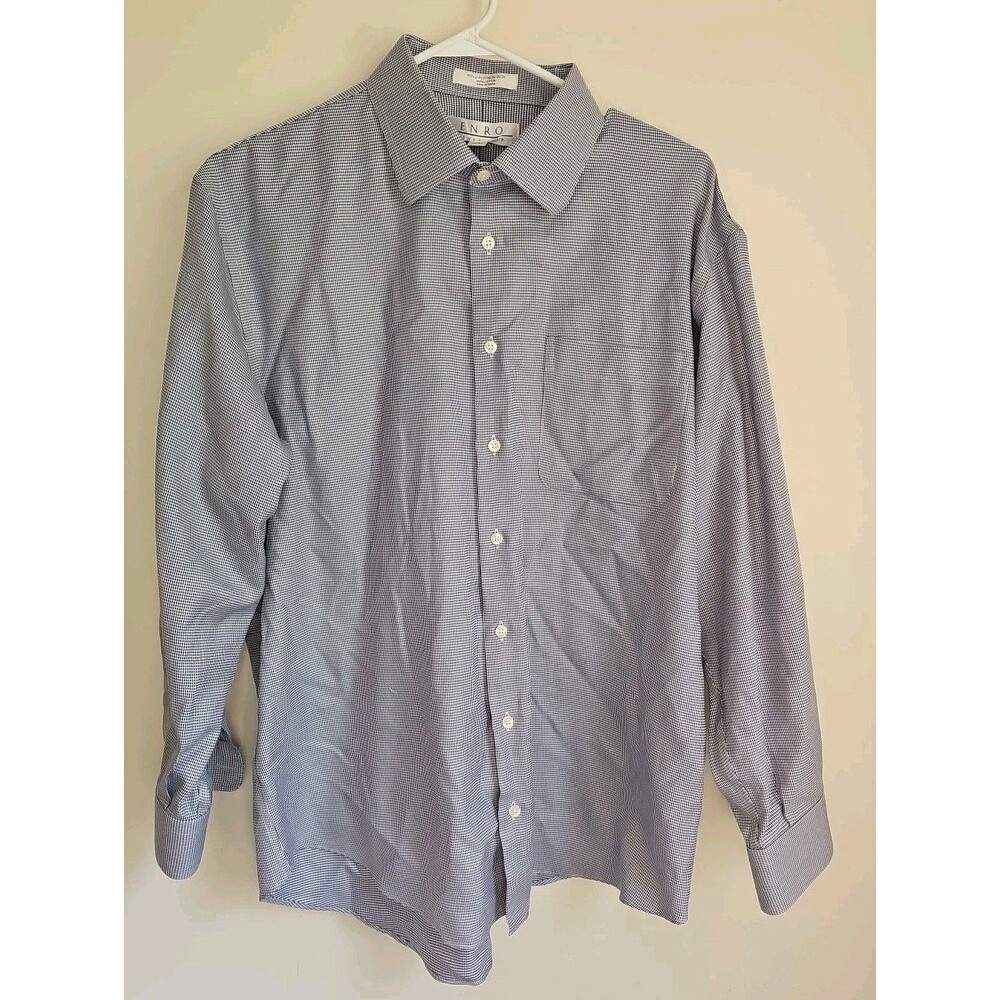 Enro 17-32/33 Button Up Long-Sleeve Non-Iron 100% Cotton Shirt Blue Brown